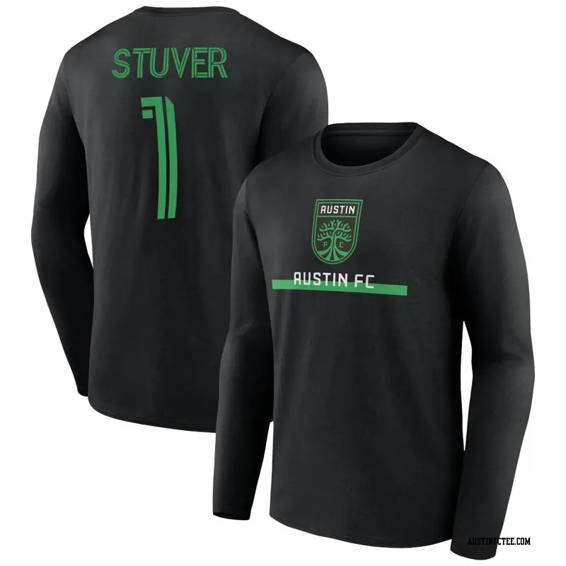 Men's Austin FC ＃1 Brad Stuver Black Name & Number Exploit Long Sleeve T-Shirt