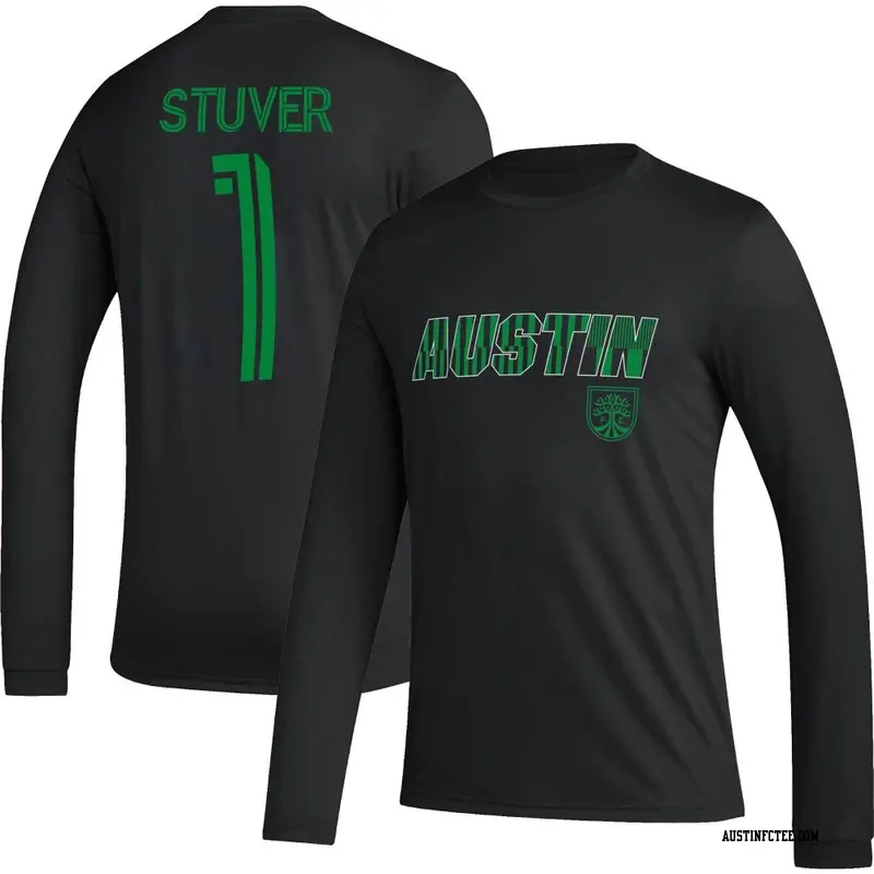 Men's Austin FC ＃1 Brad Stuver Black Name & Number Hook Long Sleeve T-Shirt
