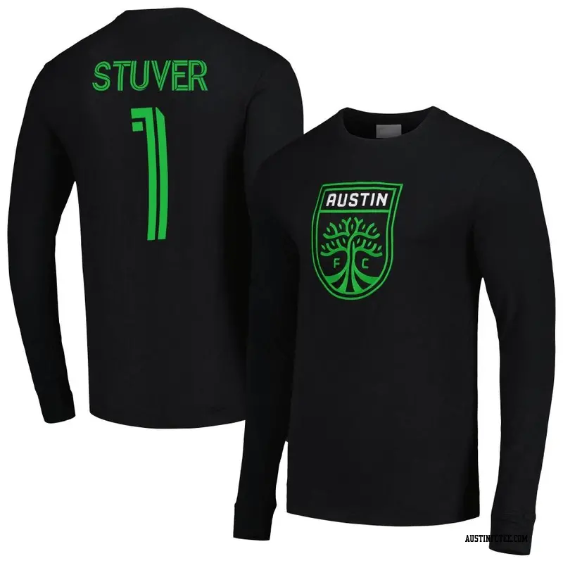Men's Austin FC ＃1 Brad Stuver Black Name & Number ary Long Sleeve T-Shirt