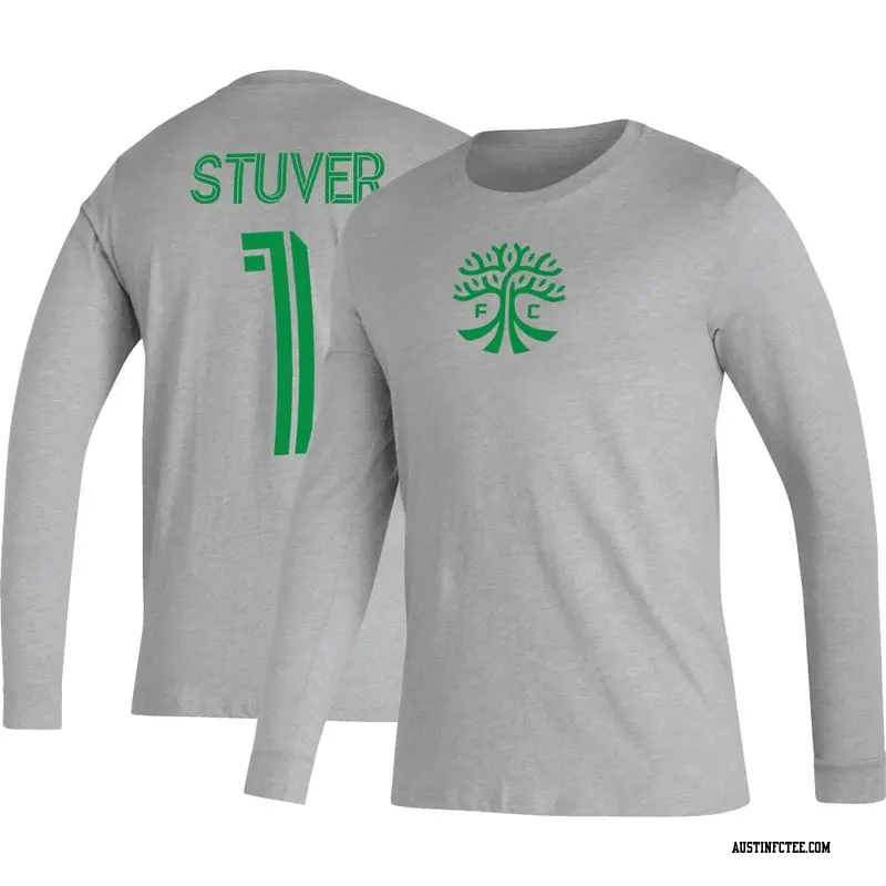 Men's Austin FC ＃1 Brad Stuver Gray Heathered Name & Number Icon Long Sleeve T-Shirt
