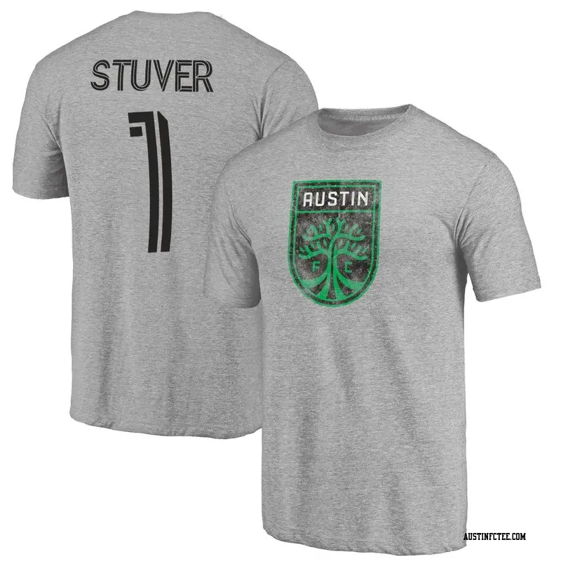 Men's Austin FC ＃1 Brad Stuver Gray Name & Number Distressed Primary T-Shirt