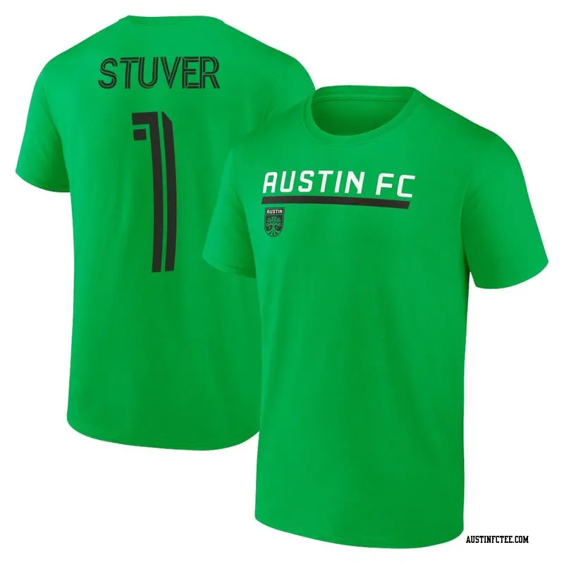Men's Austin FC ＃1 Brad Stuver Green Name & Number Stacked Slant T-Shirt