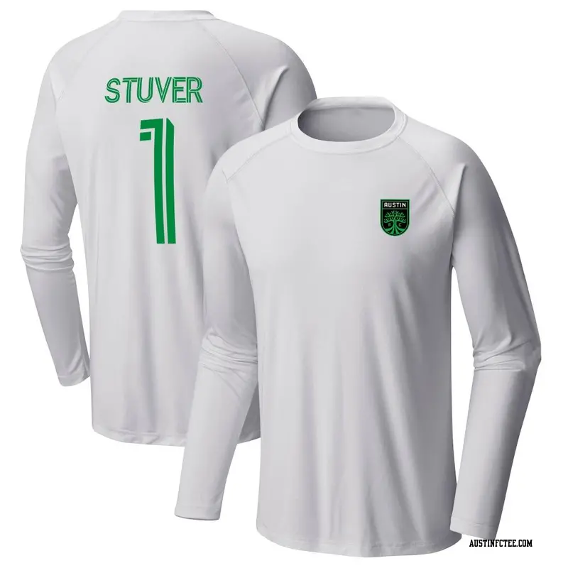 Men's Austin FC ＃1 Brad Stuver White Name & Number Terminal Tackle Long Sleeve T-Shirt