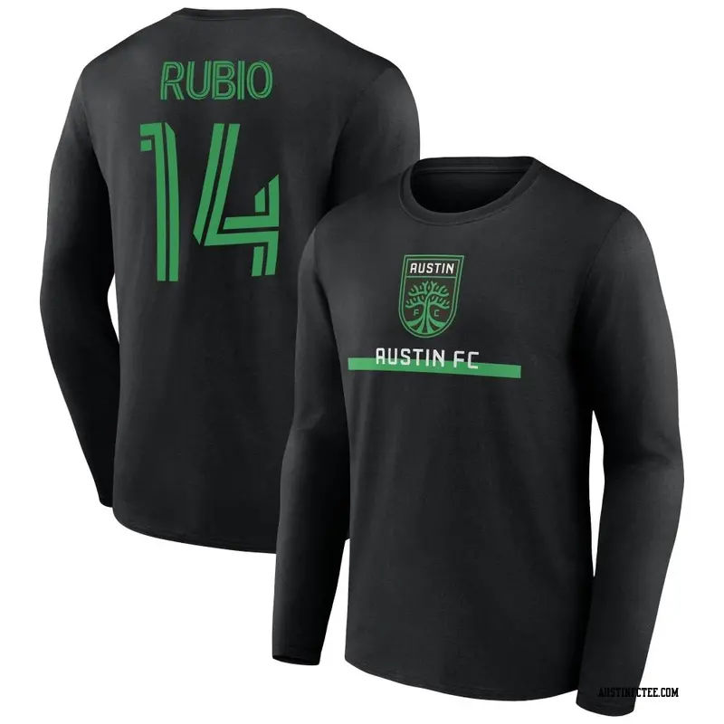 Men's Austin FC ＃14 Diego Rubio Black Name & Number Exploit Long Sleeve T-Shirt