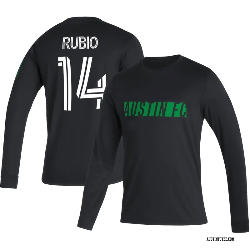 Men's Austin FC ＃14 Diego Rubio Black Name & Number Vintage Long Sleeve T-Shirt