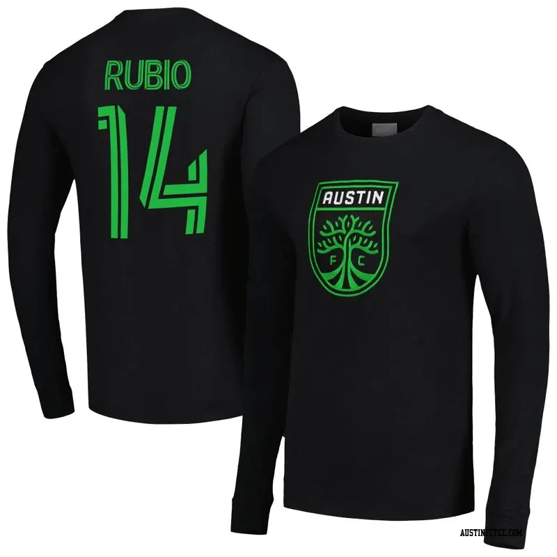 Men's Austin FC ＃14 Diego Rubio Black Name & Number ary Long Sleeve T-Shirt