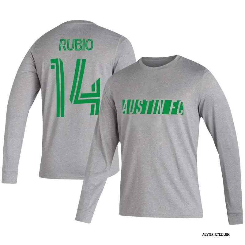 Men's Austin FC ＃14 Diego Rubio Gray Heathered Name & Number Vintage Long Sleeve T-Shirt