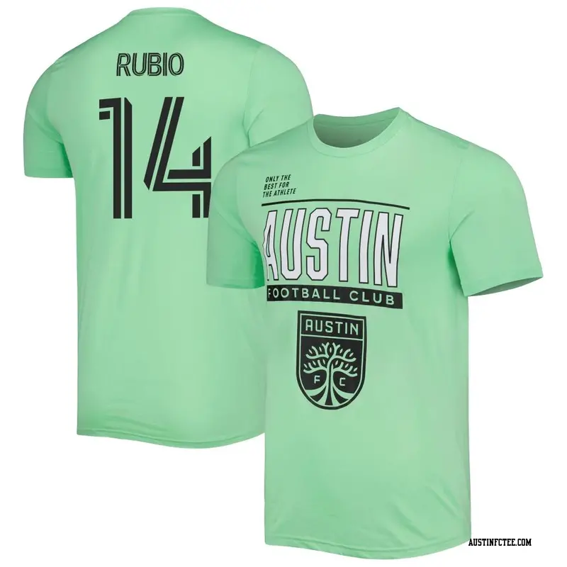 Men's Austin FC ＃14 Diego Rubio Mint Name & Number Club Performance T-Shirt