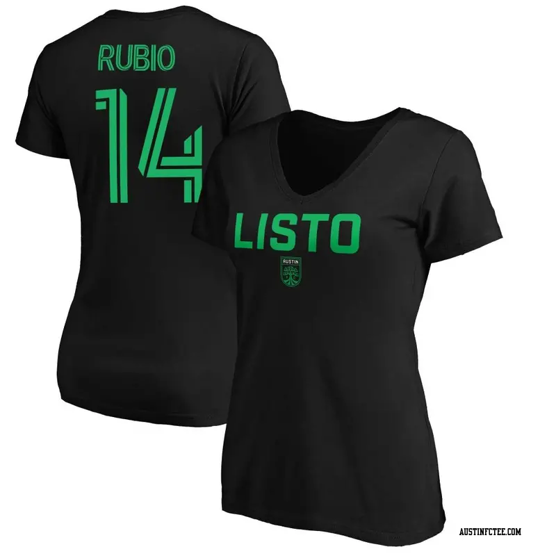 Women's Austin FC ＃14 Diego Rubio Black Name & Number Listo V-Neck T-Shirt