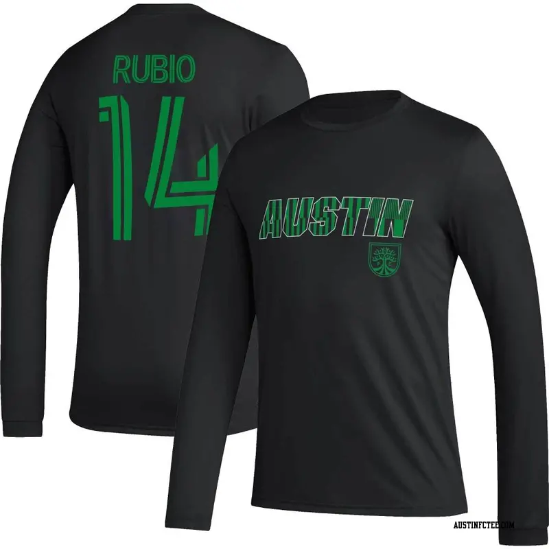 Youth Austin FC ＃14 Diego Rubio Black Name & Number Hook Long Sleeve T-Shirt