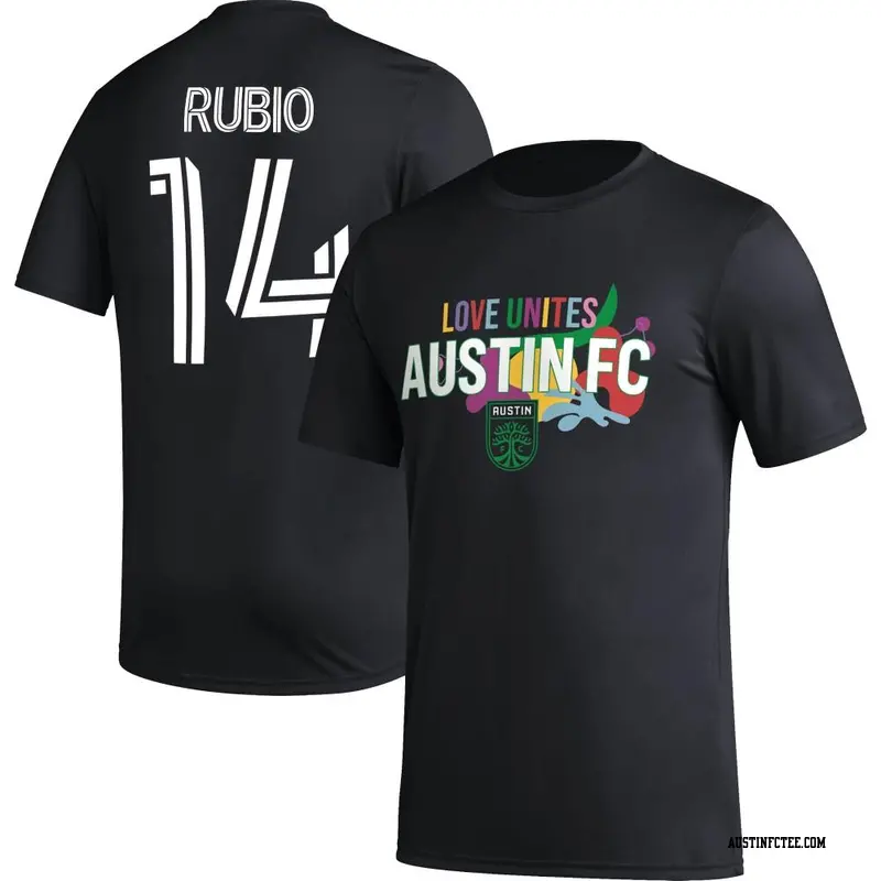 Youth Austin FC ＃14 Diego Rubio Black Name & Number Love Unites T-Shirt