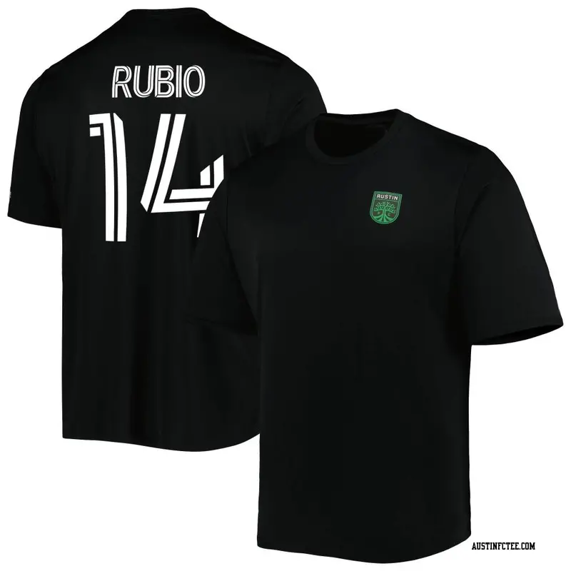 Youth Austin FC ＃14 Diego Rubio Black Name & Number Terminal Tackle T-Shirt