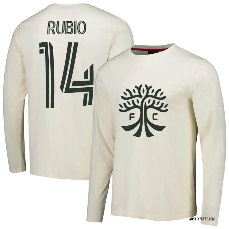 Youth Austin FC ＃14 Diego Rubio Cream Name & Number Local Heavy Long Sleeve T-Shirt