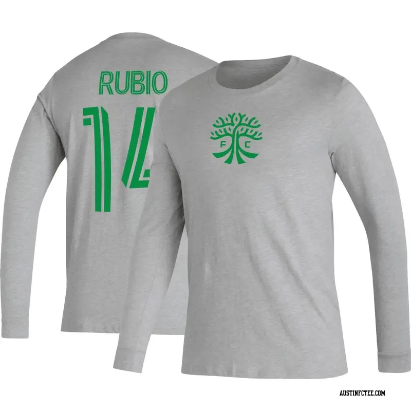 Youth Austin FC ＃14 Diego Rubio Gray Heathered Name & Number Icon Long Sleeve T-Shirt
